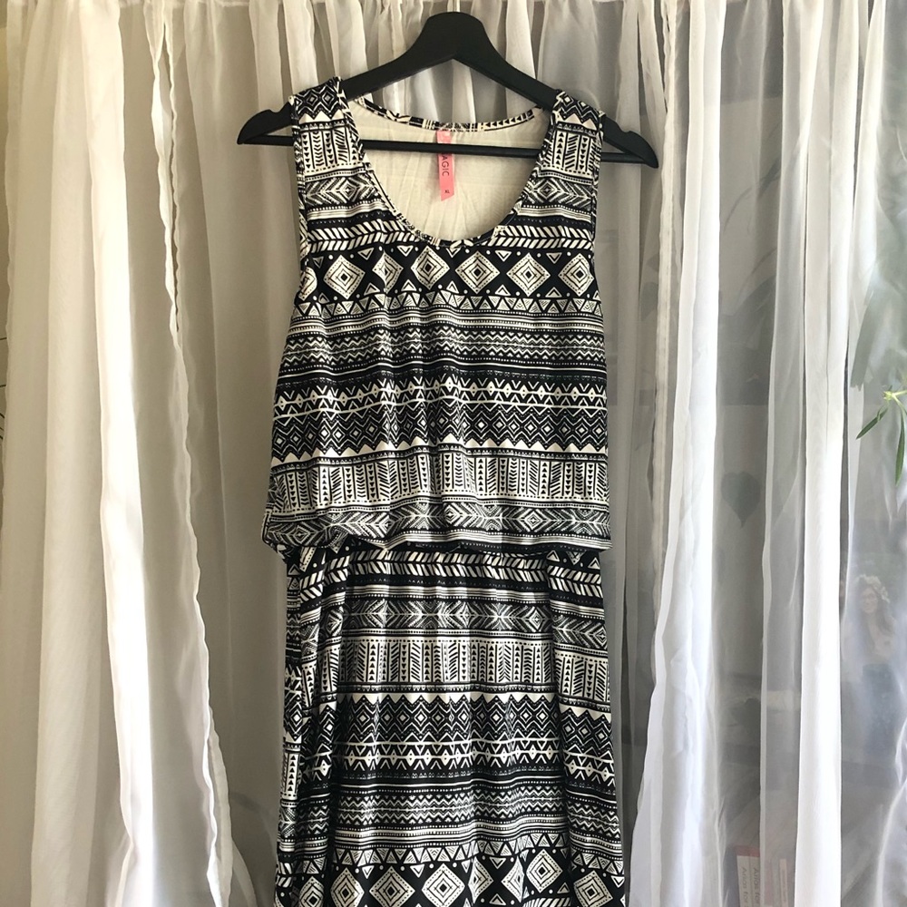 Magic Black & White Maxi Dress with Tribal Pattern